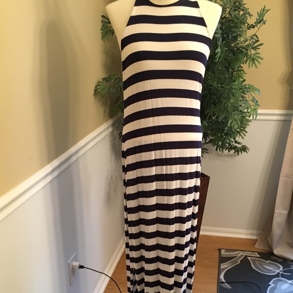 Navy and white striped dress
